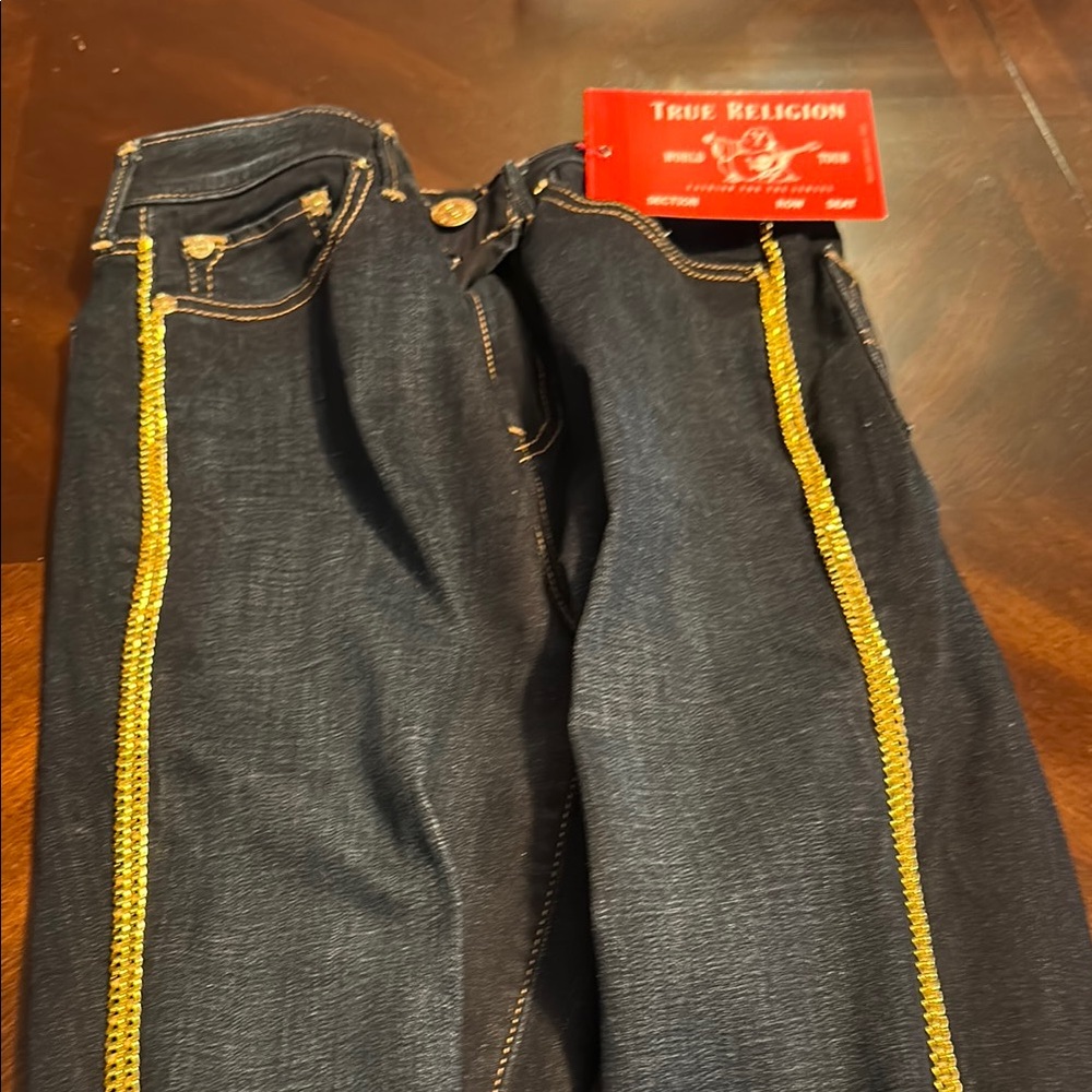 True Religion Black Straight Leg Jeans with Signature Stitching - Picture 3 of 4